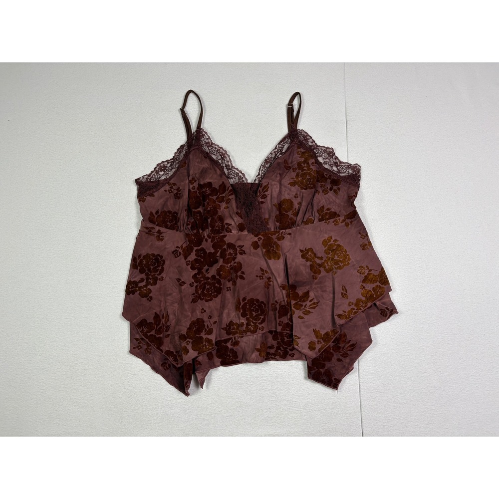 SHEIN Curve 0XL Burgundy Floral Burnout Lace Trim Asymmetrical Cami Top